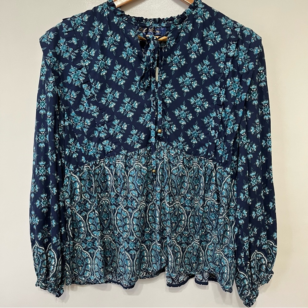 Blue Rain Francesca’s Teal Blue Peplum Style Boho Blouse NWT